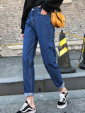 Jeans for Women High Waist Casual Black Streetwear Denim Pants Beige Blue - xinnzy
