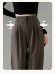 Pants for Women New Loose Straight Coffee Trousers Autumn Double Buttons Casual Suit