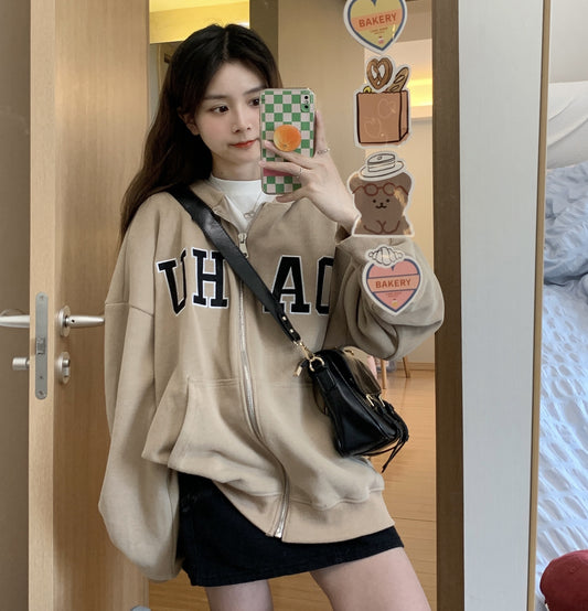 Hoodie Women Kpop Oversize Zip Sweatshirt Streetwear Casual Vintage