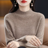 Cashmere knitting sweater high collar merino wool high collar slim soft long sleeve pullover top - xinnzy