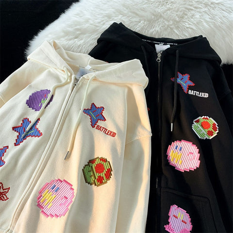 Women Hoodies Harajuku Y2K Deeptown Retro Streetwear Oversized Zip Up Anime Cartoon