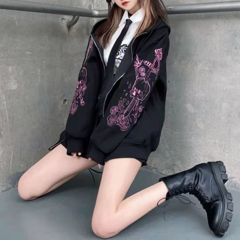 Harajuku-Skull-Hoodie Entfesseln Sie Ihre innere Kante mit dem ikonischen Grunge-Stil