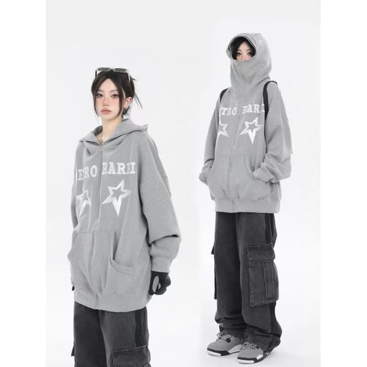 Star Letter Zip Up Sweatshirts Y2K Hoodie Streetwear Hooded Harajuku