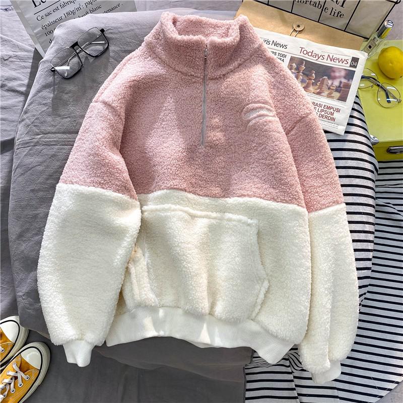 Sweatshirt Harajuku bestickt halbe Frauen lose Tasche