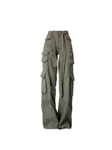 Retro Army Green Cargo Pants Women's High Waisted, Baggy, and Comfortable