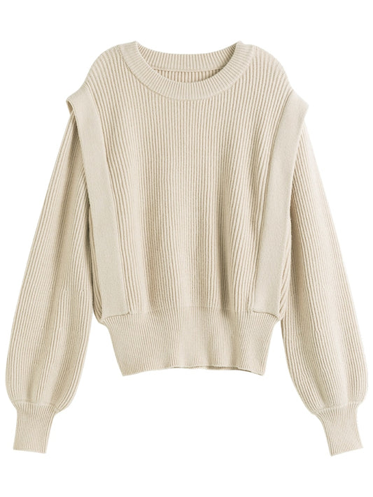 Sweaters  Piece Stitching Design Round Neck Pullovers Commuter Oatmeal