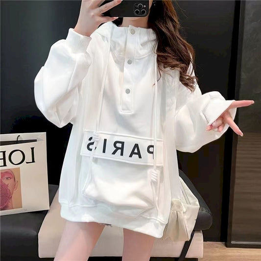 Hoodies Pullover Women Stitching Pocket