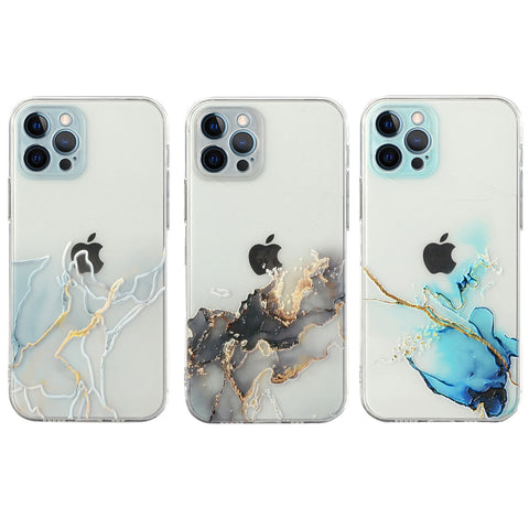 Case Laser Bling Marble Soft Clear Cover for iPhone