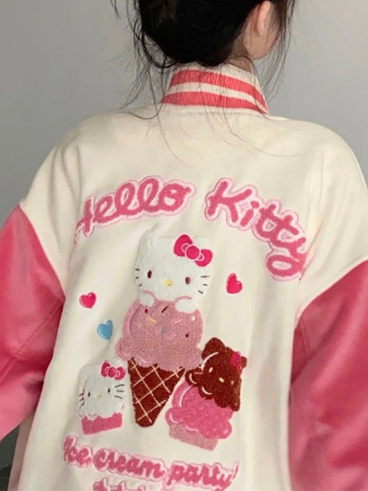 Rosa Hoodies Y2 Kawaii Damen Luxus Design Stickerei Baseball