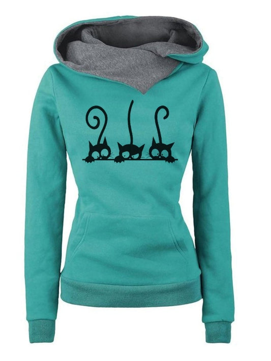 Women Hoodies Fashion Cat Pullovers Vintage